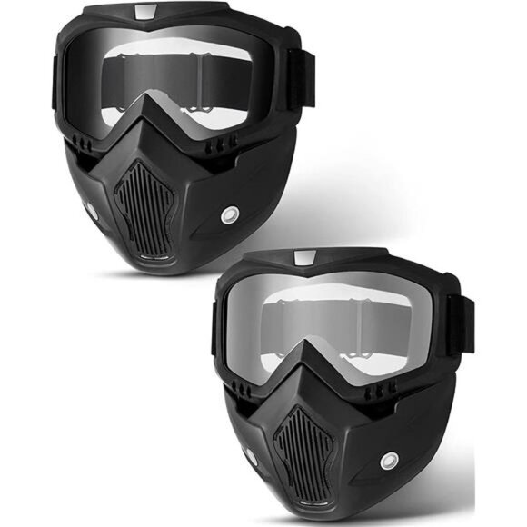 2 Pieces Motorcycle Goggles Helmet Riding Goggles Glasses With Face Cover - Picture 1 of 7